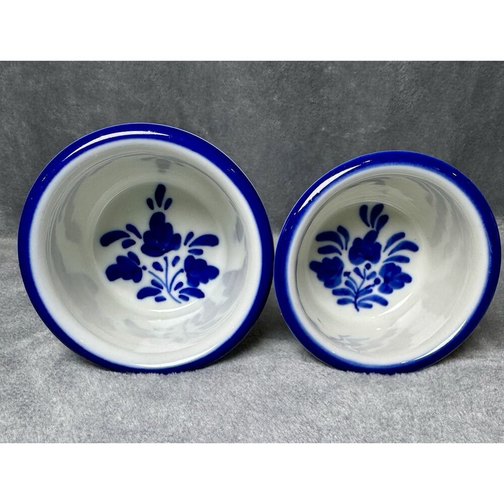 Hand Painted Blue Floral Ramekins Set of 2 Earthenware Viana Do Castelo Portugal